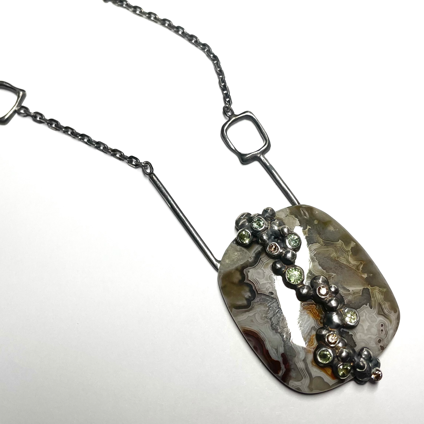 Crazy Lace Agate, Sapphire & Diamond Pendant