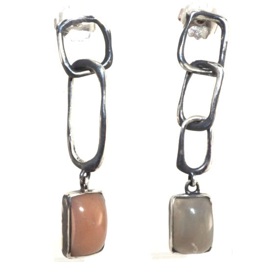 Mismatched Moonstone Silver Earrings