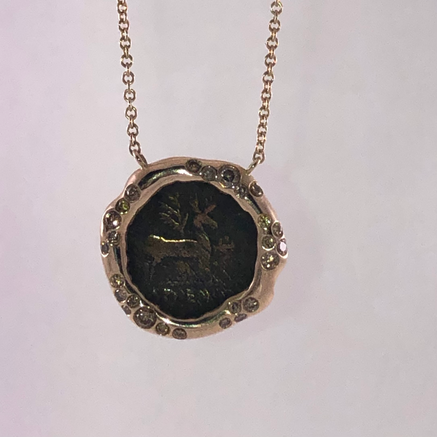 Greek Coin & Pink Sapphire Gold Pendant