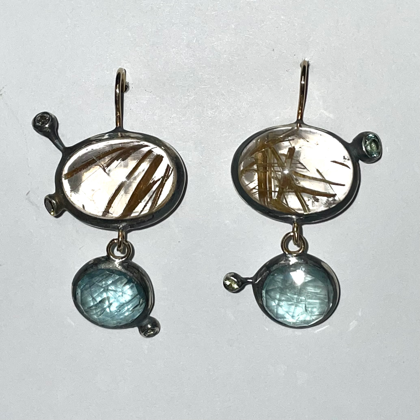 Rutilated Quartz, Kyanite & Sapphire Earrings