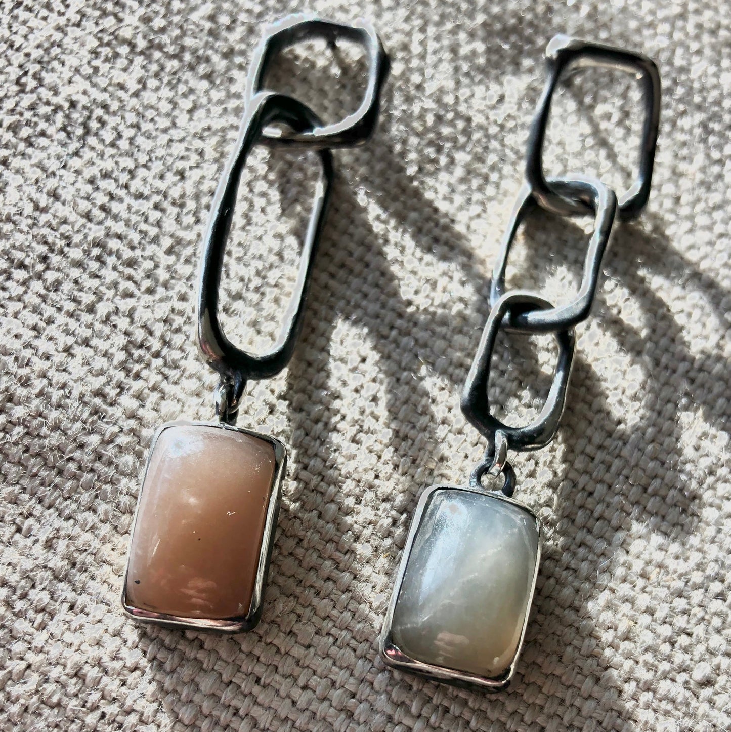 Mismatched Moonstone Silver Earrings