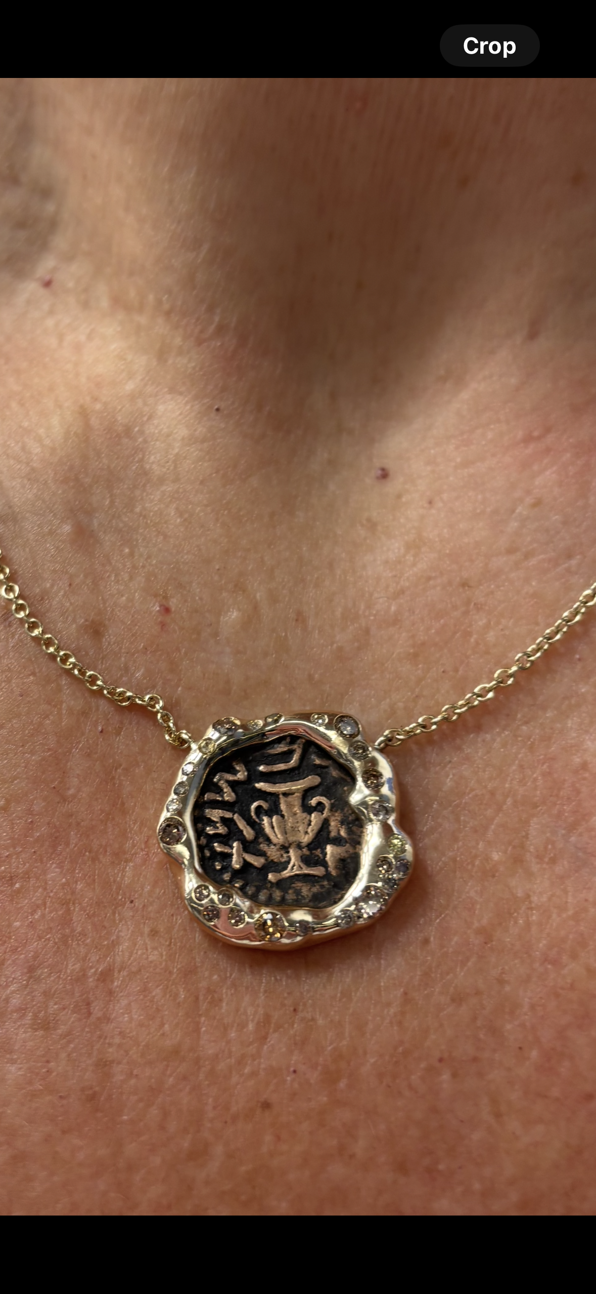 Ancient Judaea Coin Gold Necklace with Cognac Diamonds