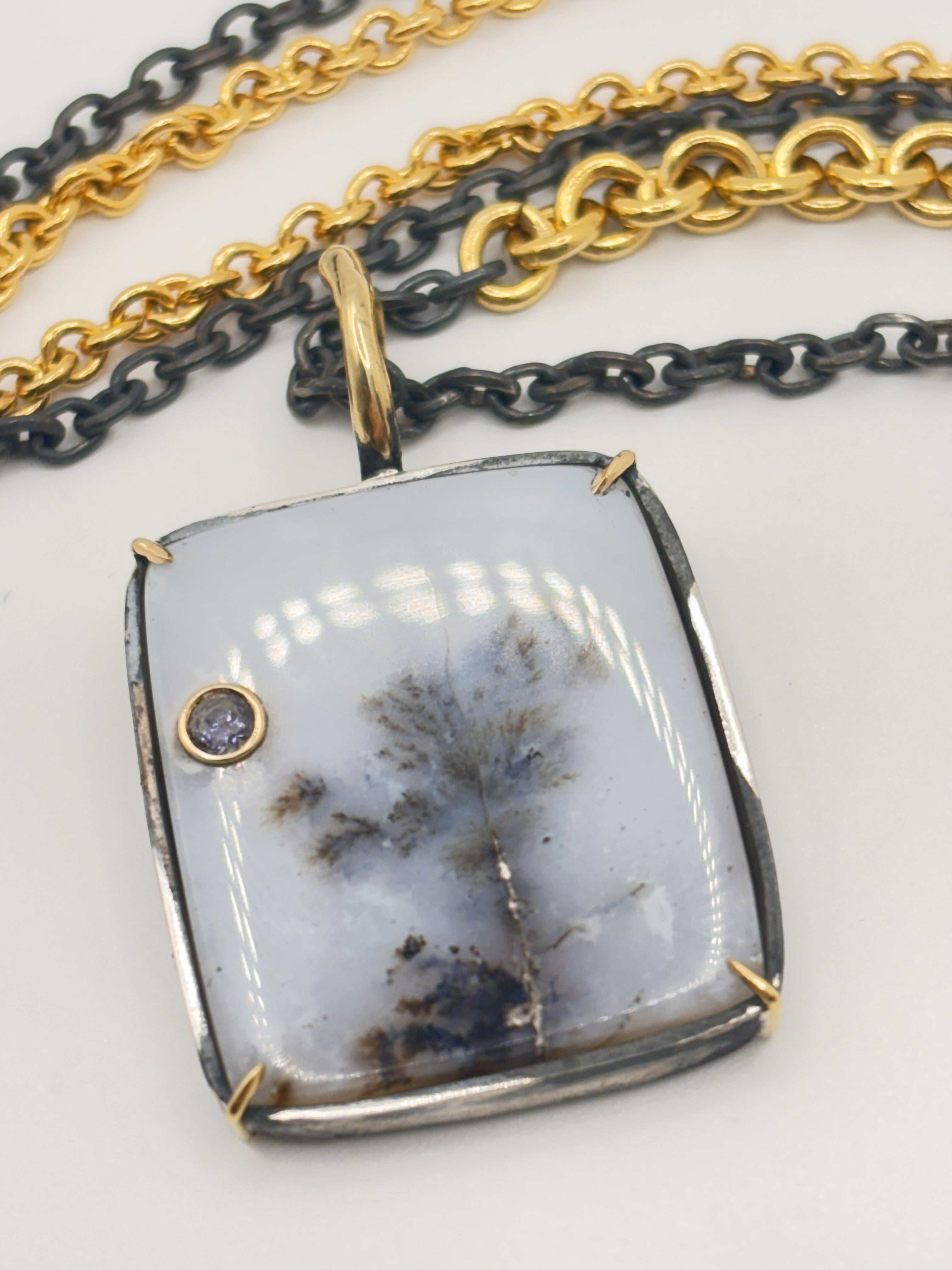 Dendric Agate & Gold Accent Pendant