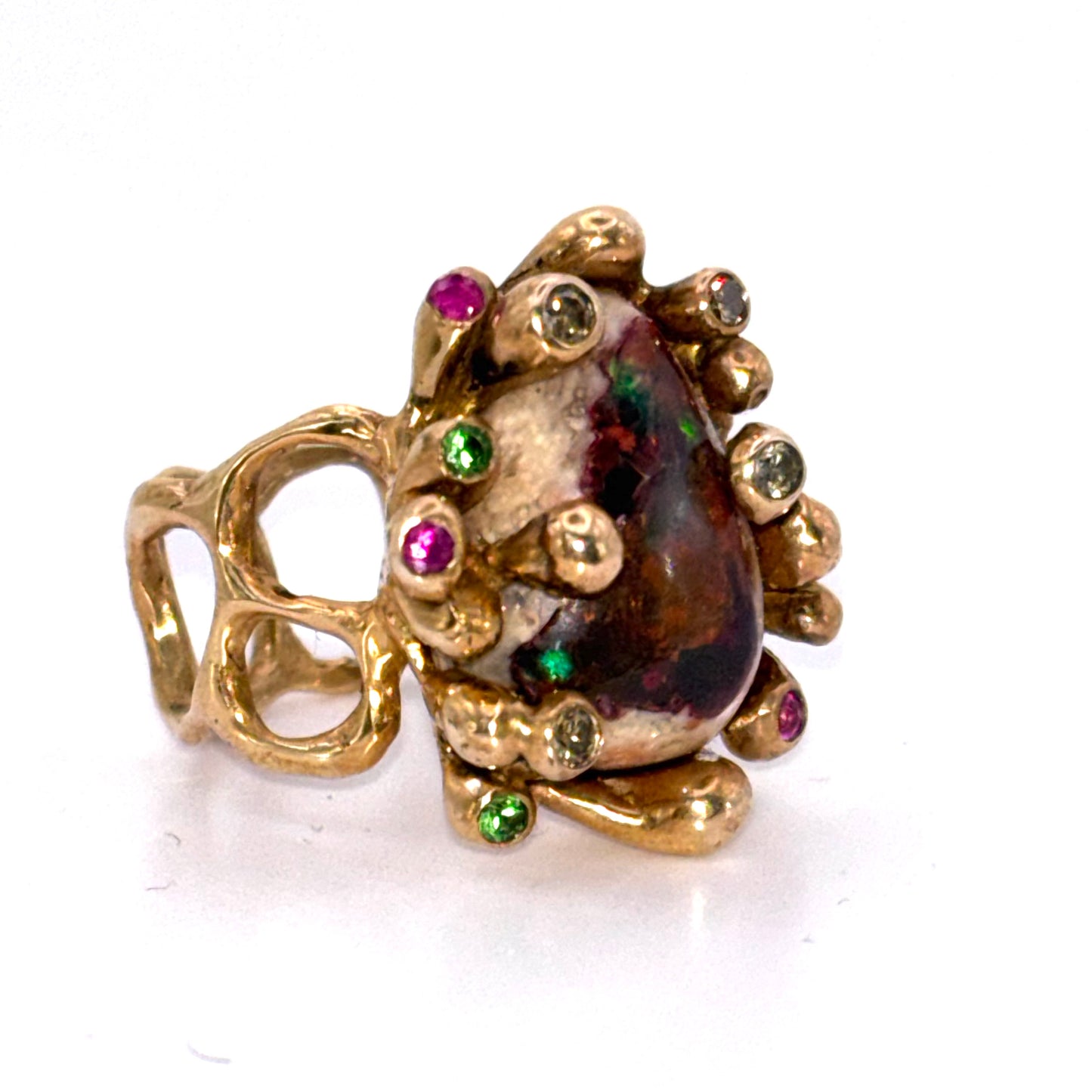 Mexican Galaxy Opal & Sapphire Bronze Ring