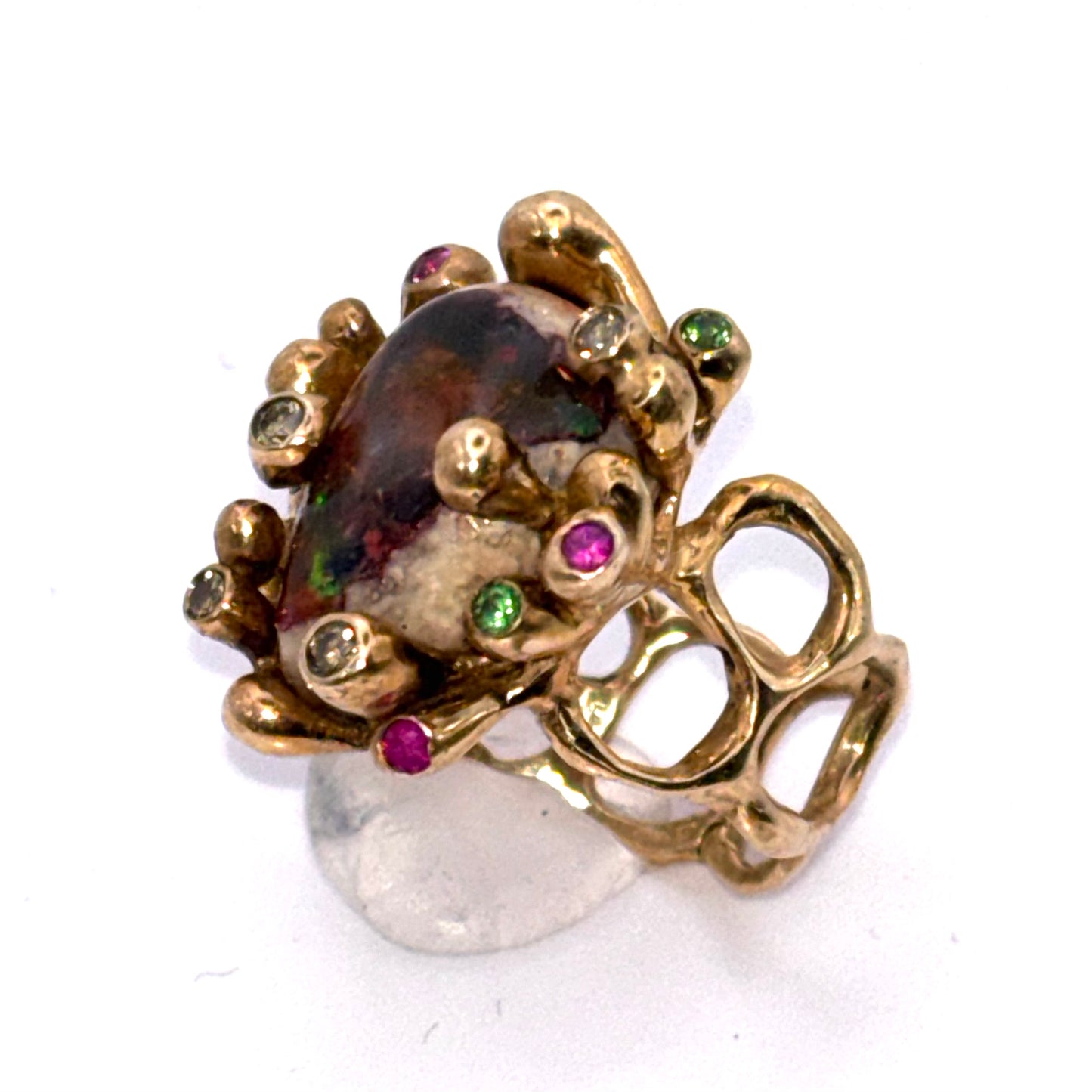 Mexican Galaxy Opal & Sapphire Bronze Ring