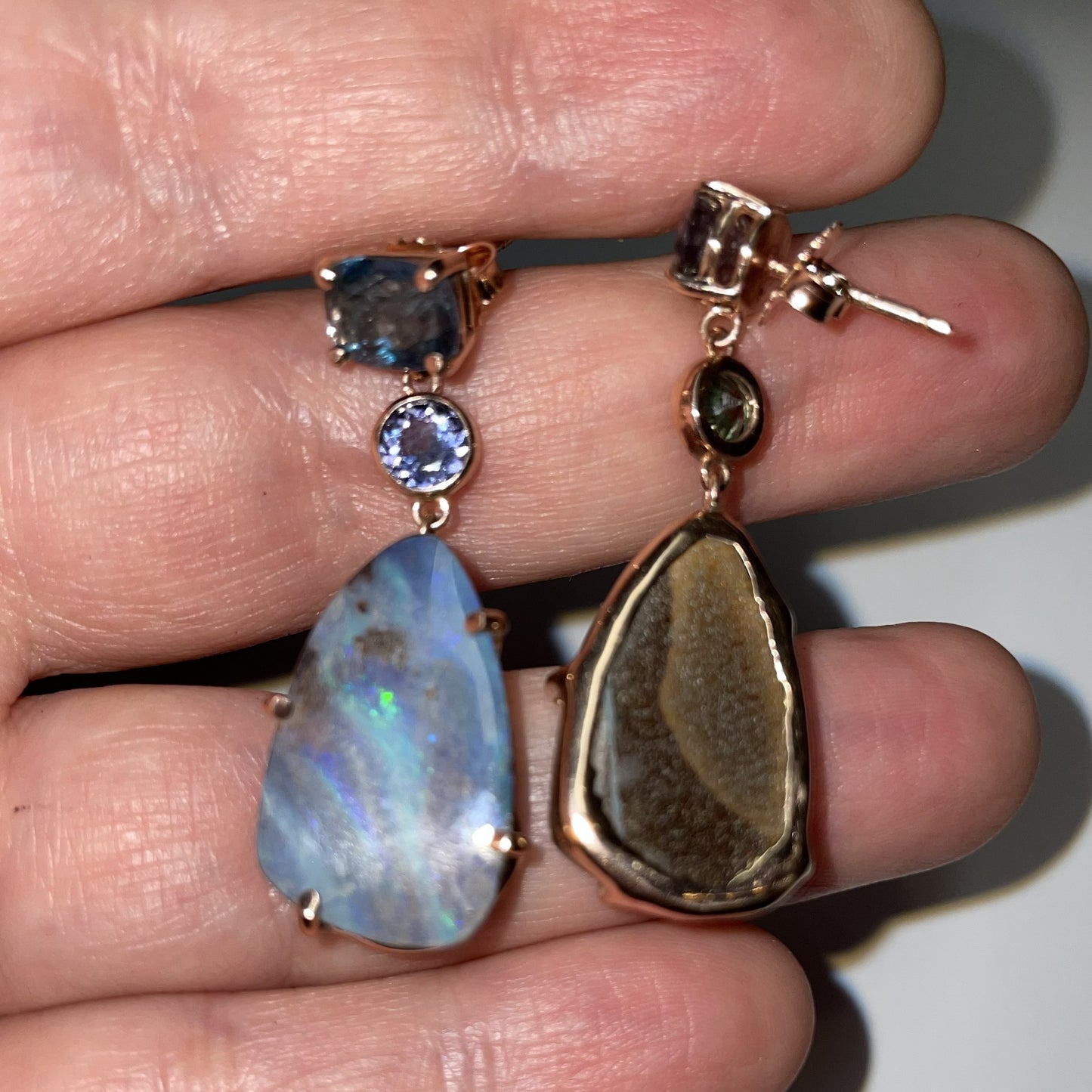 Boulder Opal & Sapphire Statement Earrings