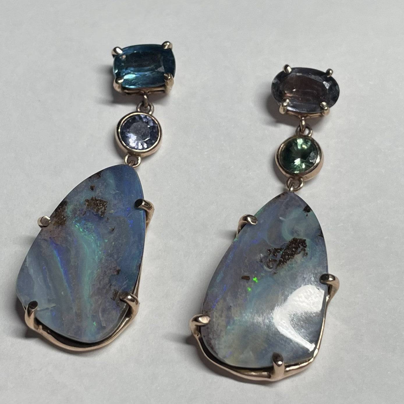 Boulder Opal & Sapphire Statement Earrings