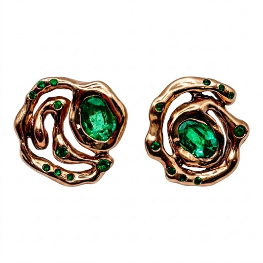 Golden Swirls Emerald Stud Earrings