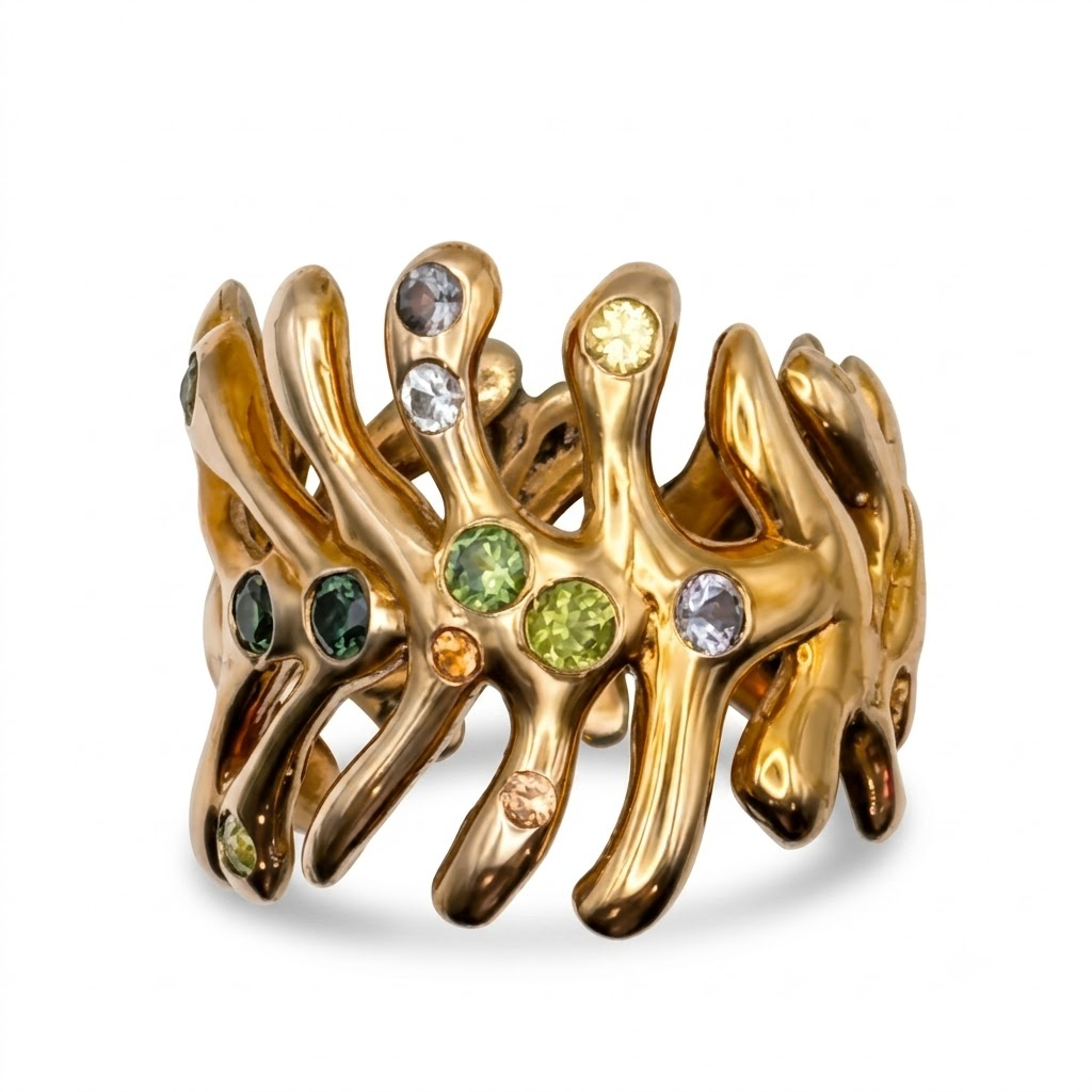 Bronze "Molten" Ring with Montana and Mixed-color Sapphires