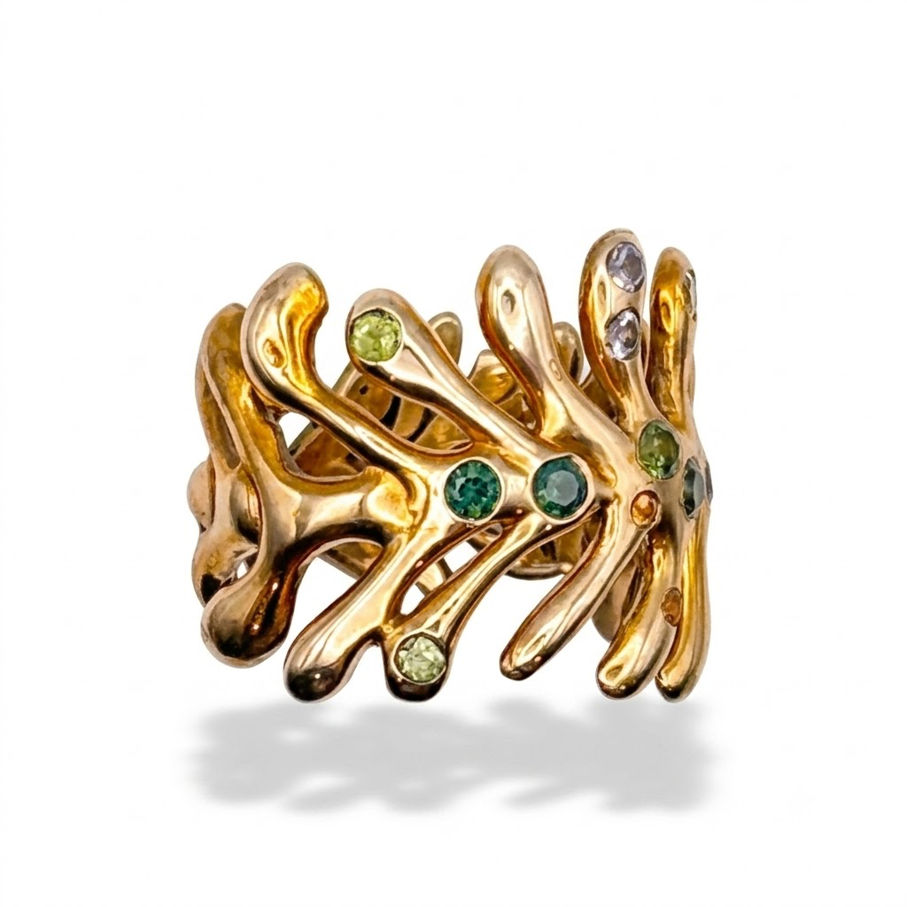 Bronze "Molten" Ring with Montana and Mixed-color Sapphires