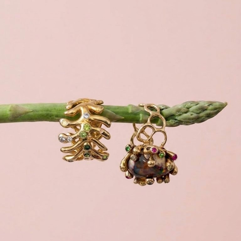 Another view of Mexican Galaxy Opal and Mixed Stones Bronze Ring — A vibrant Mexican Galaxy opal is set in solid cast bronze