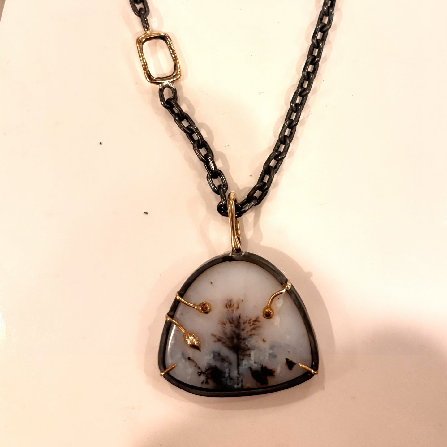 Dendric Agate & Brown Diamond Pendant