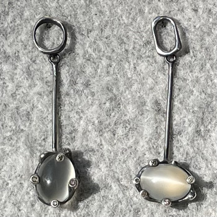 Moonstone & Brown Diamond Dangle Silver Earrings