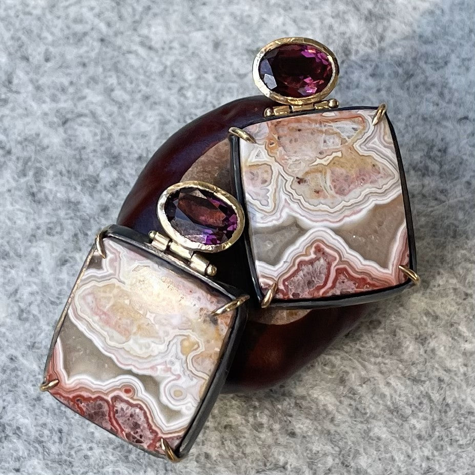 Lace Agate & Tourmaline Silver Earrings