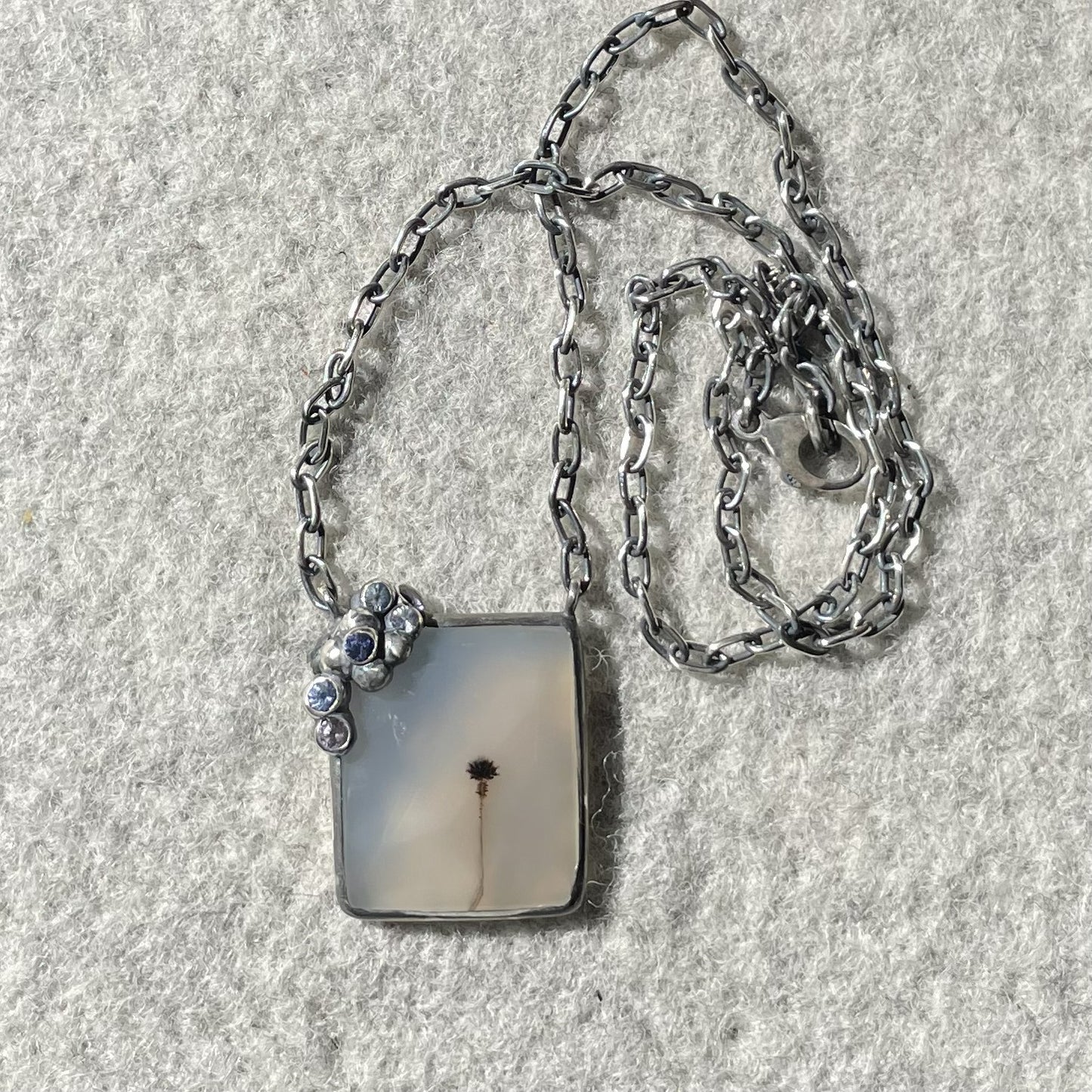 Dendric Agate & Sapphire Silver Pendant