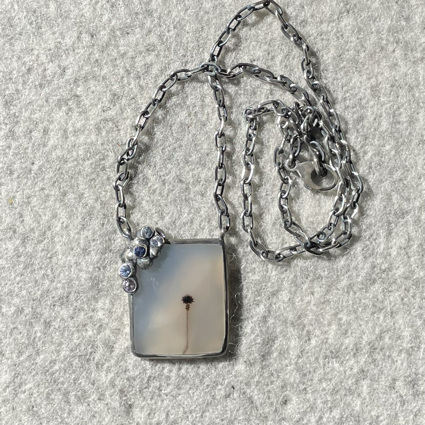 Dendric Agate & Sapphire Silver Pendant
