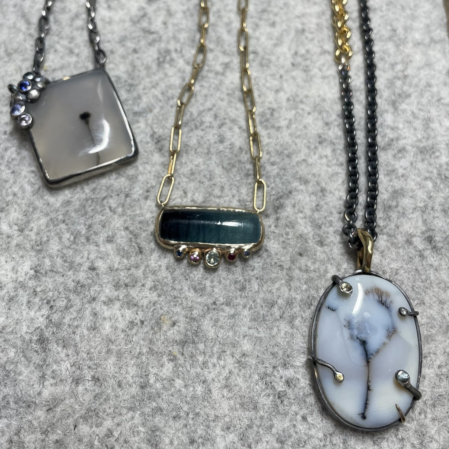 Dendric Agate & Sapphire Silver Pendant