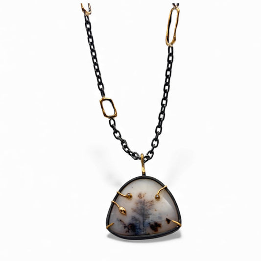 Dendric Agate & Brown Diamond Pendant