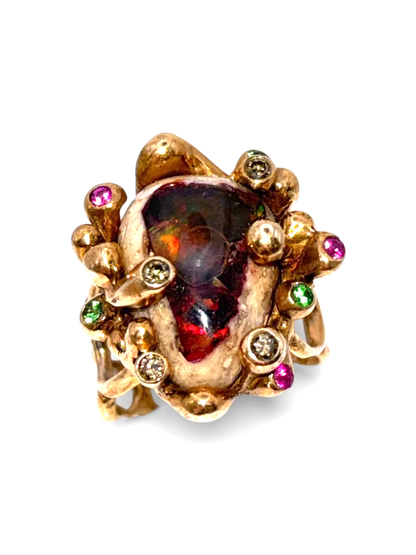 Mexican Galaxy Opal & Sapphire Bronze Ring