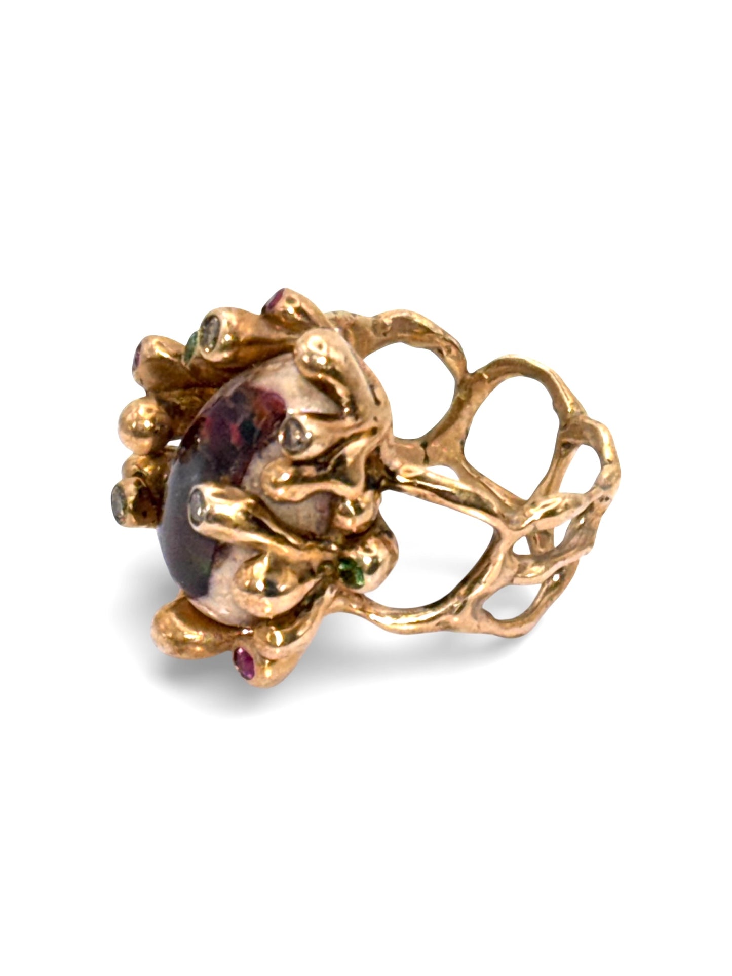 Mexican Galaxy Opal & Sapphire Bronze Ring
