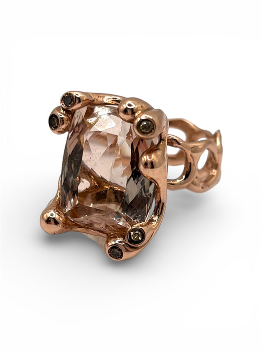 Morganite and Brown Diamonds Rose Gold Cast Ring