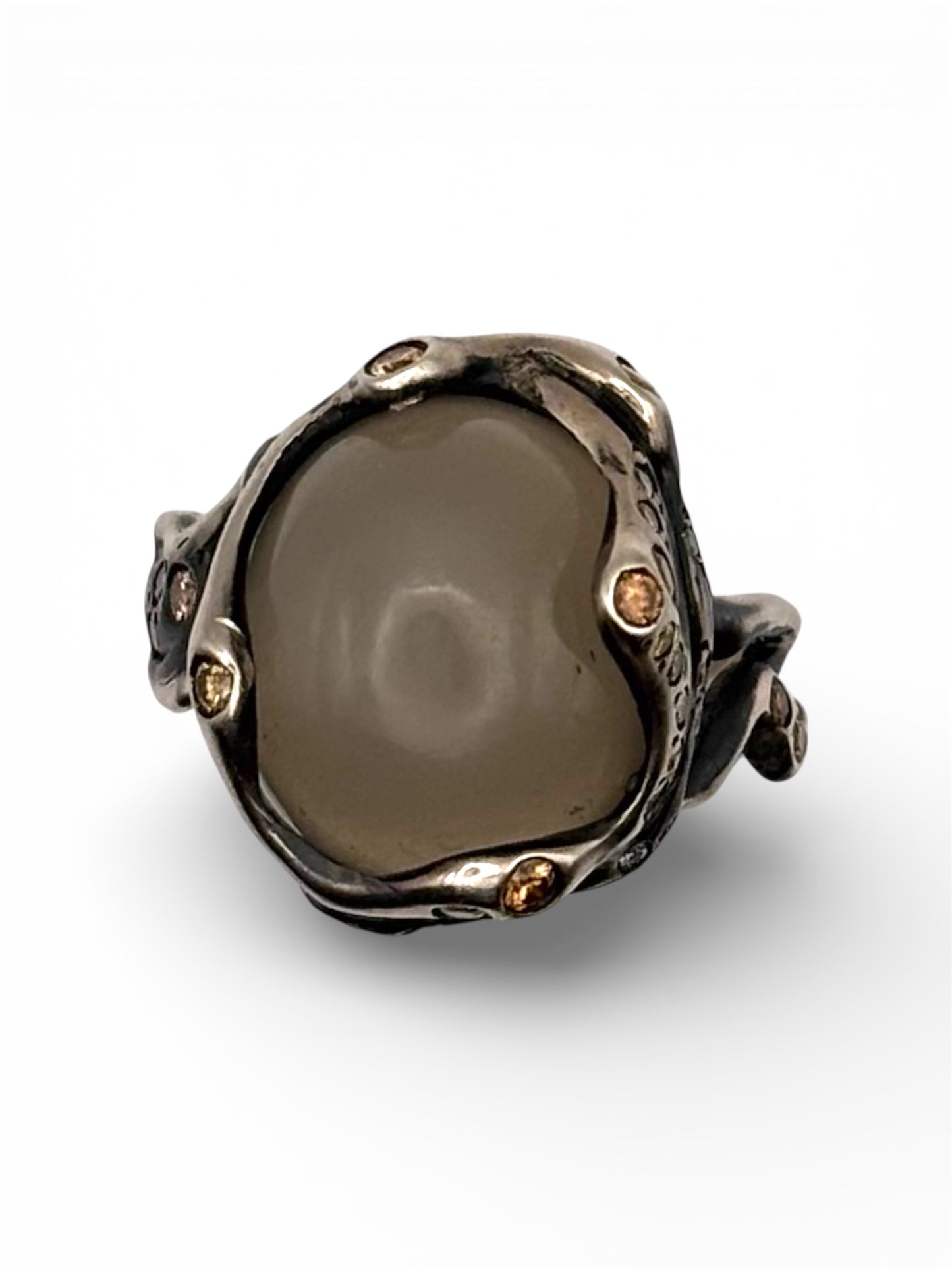 Moonstone & Brown Diamonds Silver Ring