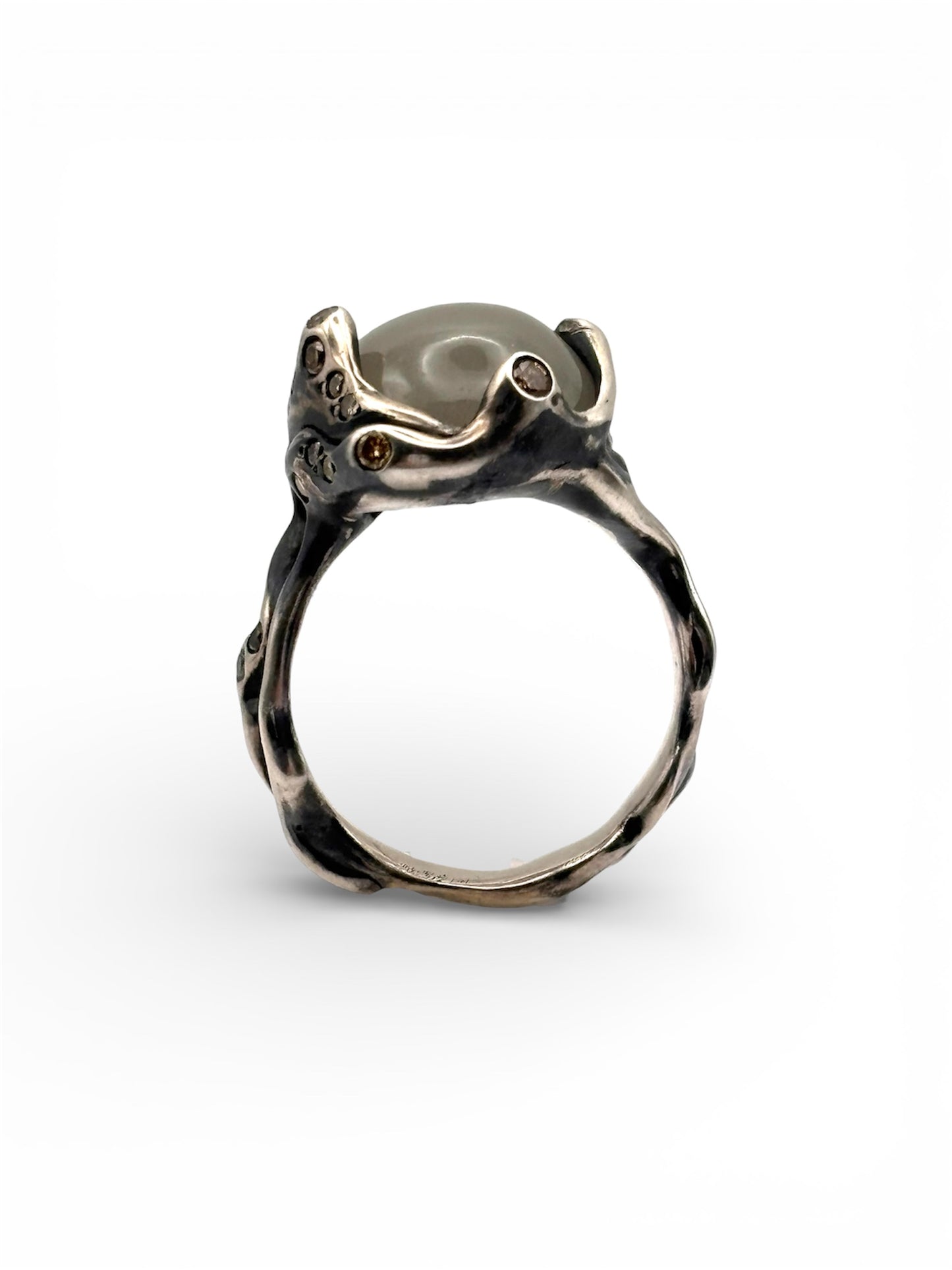Moonstone & Brown Diamonds Silver Ring