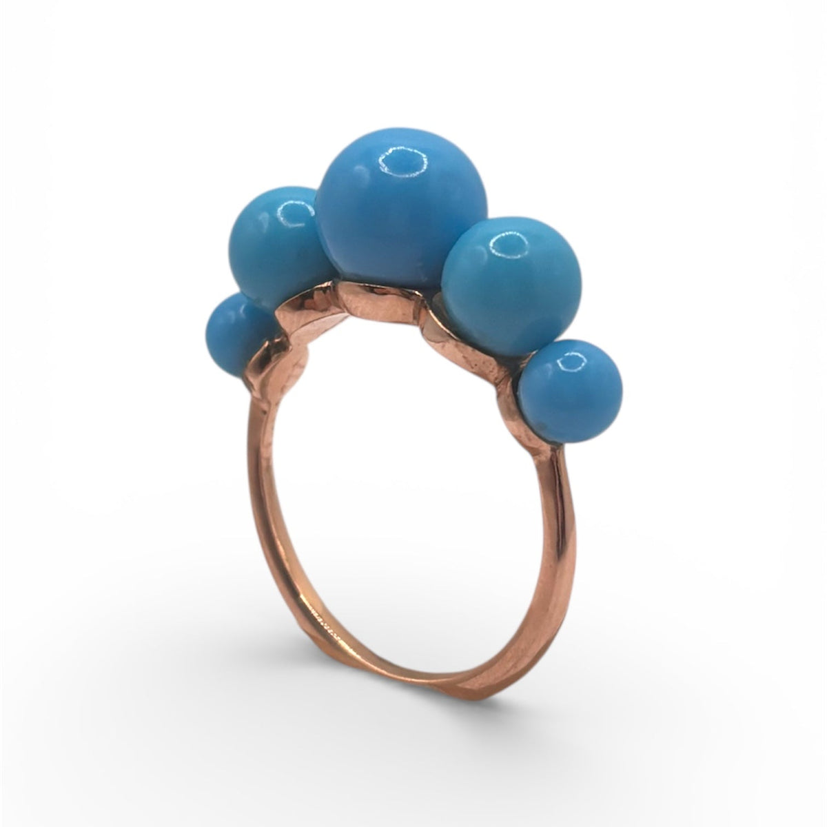 Additional view of Turquoise Gum Ball Gold Ring — Sleeping Beauty Turquoise balls are arranged in 14k rose gold ring setting