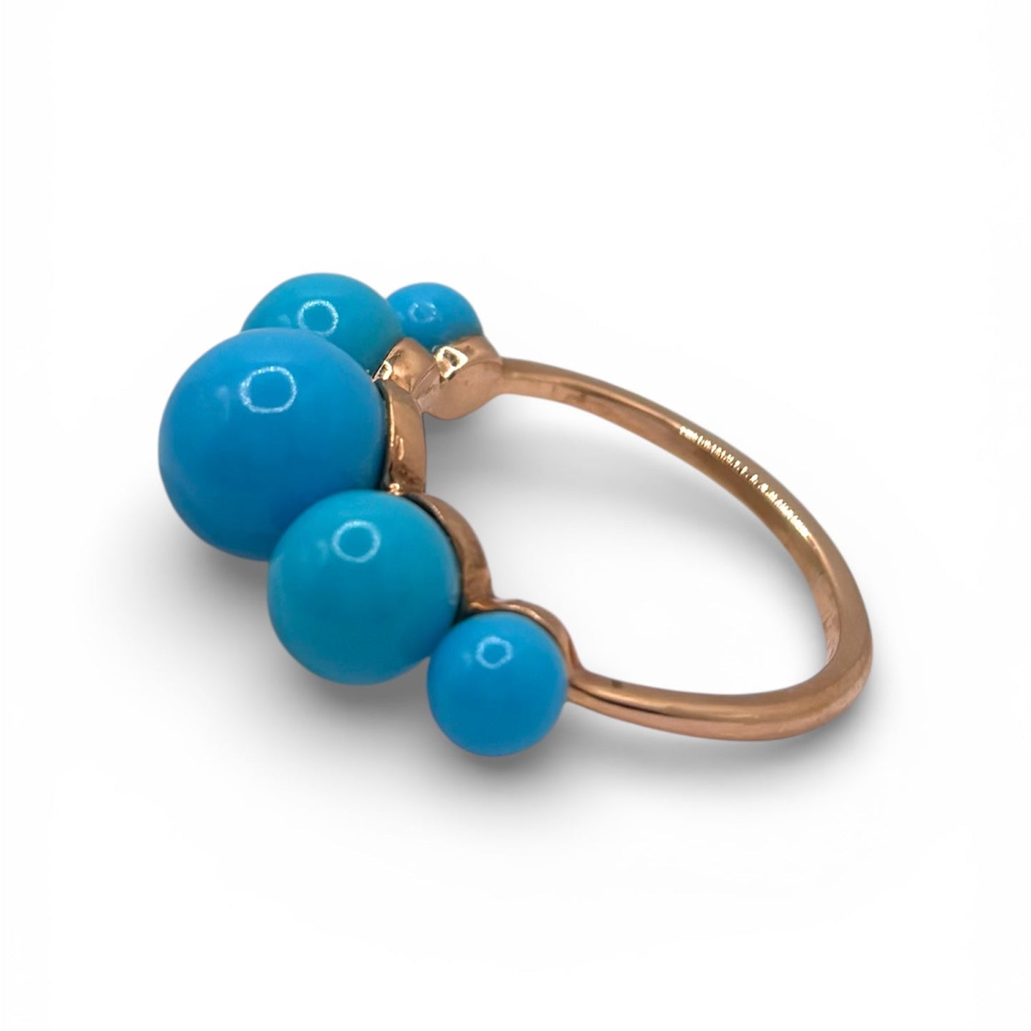 Turquoise Gum Ball Gold Ring — Sleeping Beauty Turquoise balls are arranged in 14k rose gold ring setting