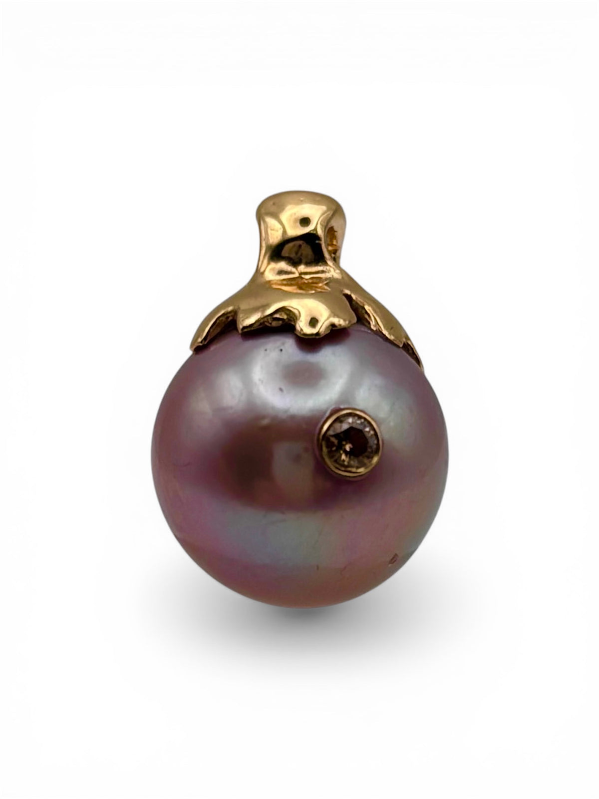 Alternate view 6 of Edison Pearl Gold Pendant with Diamond Accent — Luminous extra-large Edison pearl measure 13 mm, wrapped