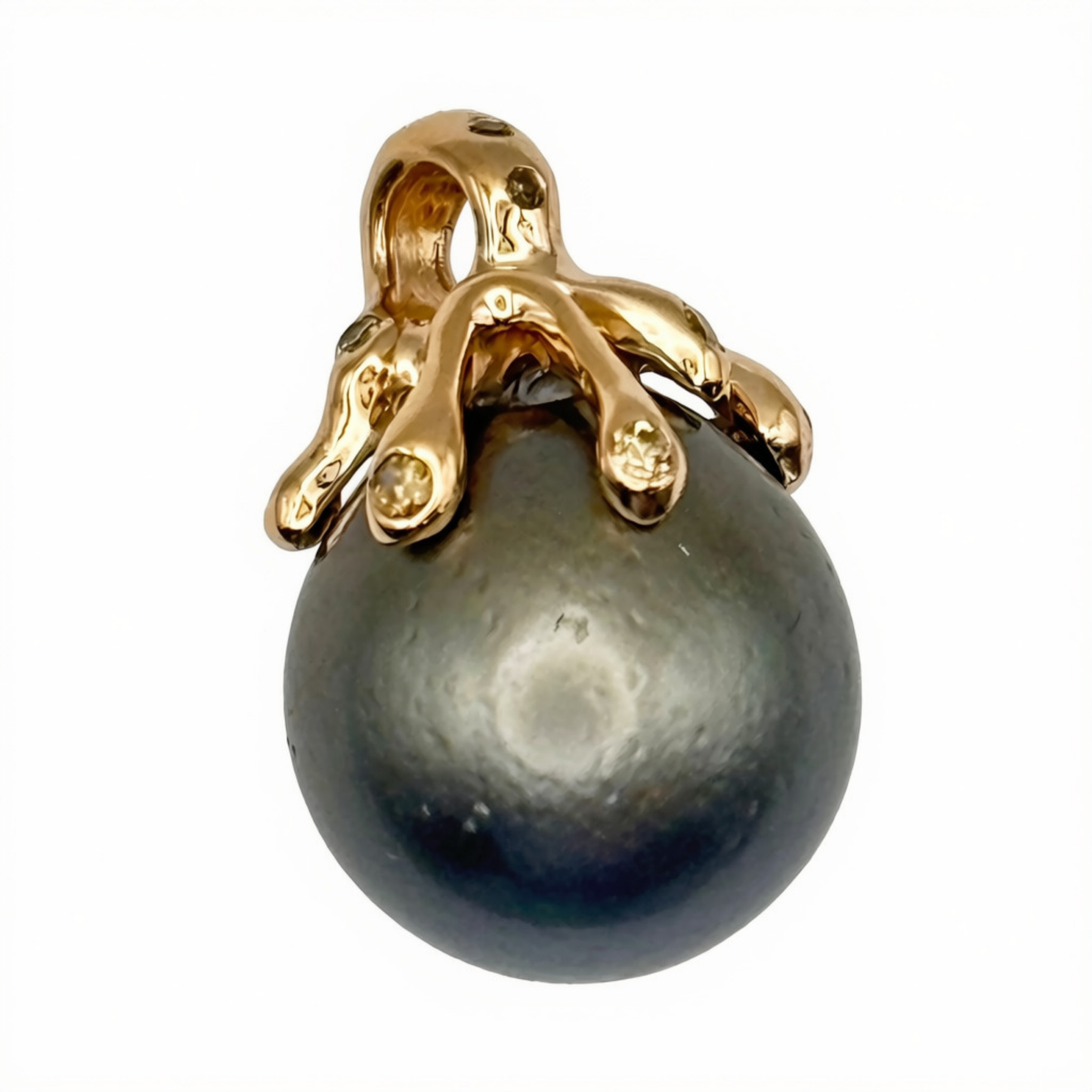 Tahitian Pearl Pendand with Brown Diamonds Accents in 14K Gold