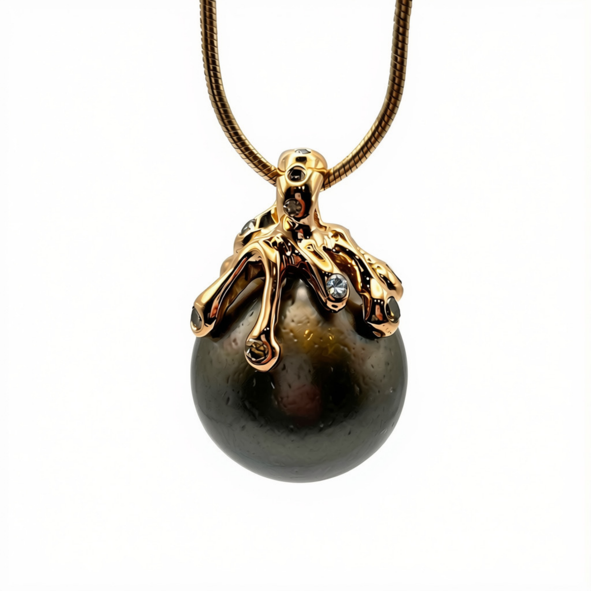 Tahitian Pearl Pendand with Brown Diamonds Accents in 14K Gold