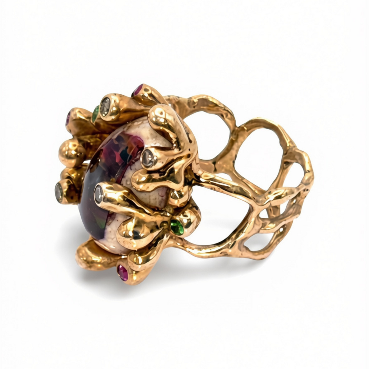 Alternate view 6 of Mexican Galaxy Opal and Mixed Stones Bronze Ring — A vibrant Mexican Galaxy opal is set in solid cast
