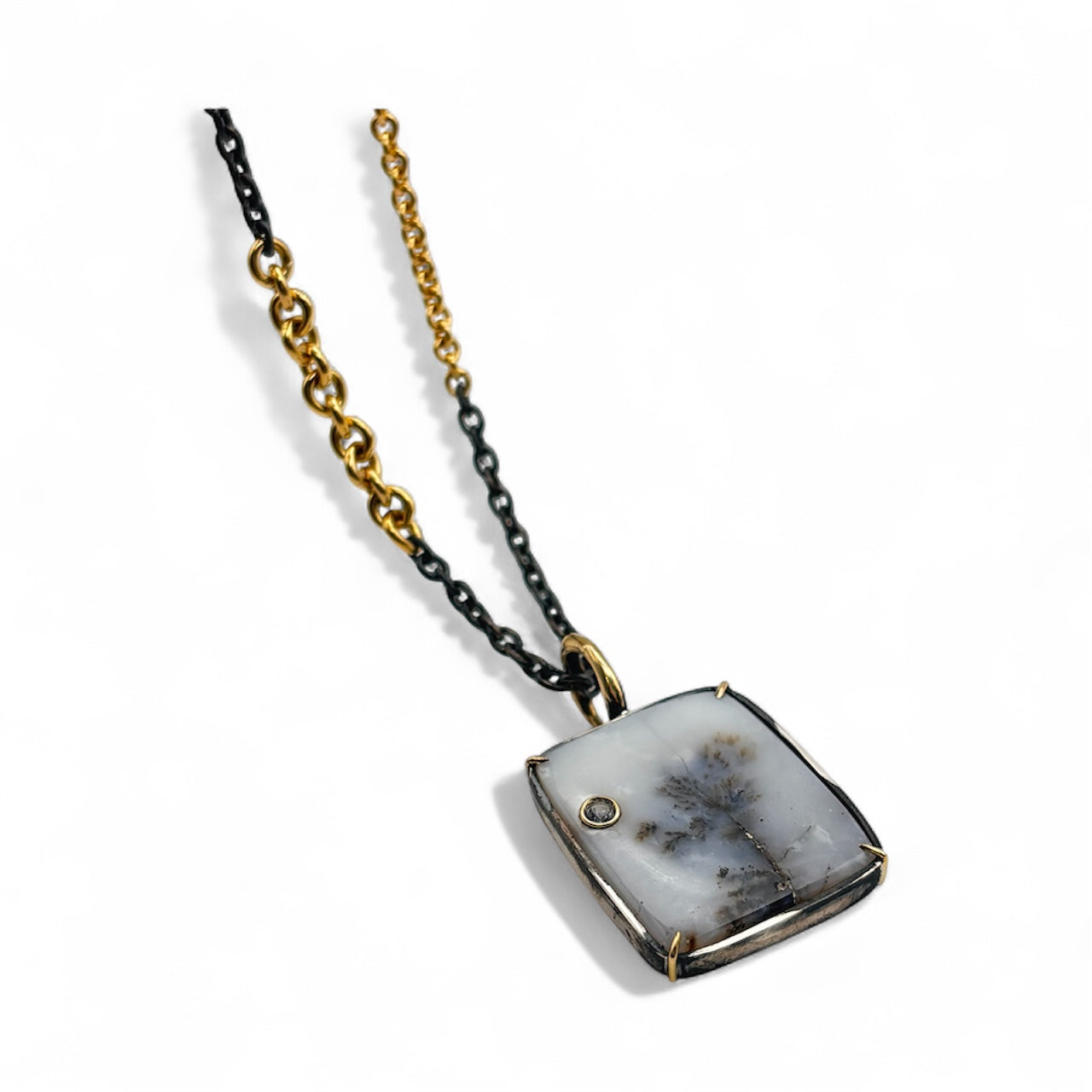 Dendric Agate and Sapphire Accent Mixed Metal Necklace