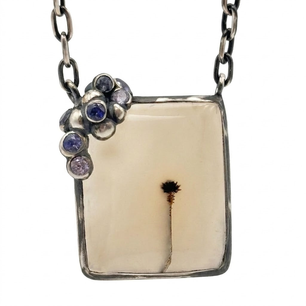 Dendric Agate & Sapphire Silver Pendant