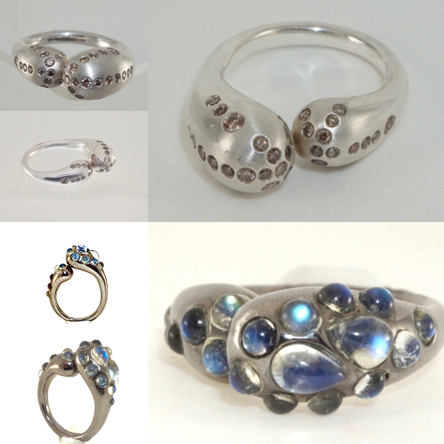 Mercurial diamond-lined ultra-modern silver ring