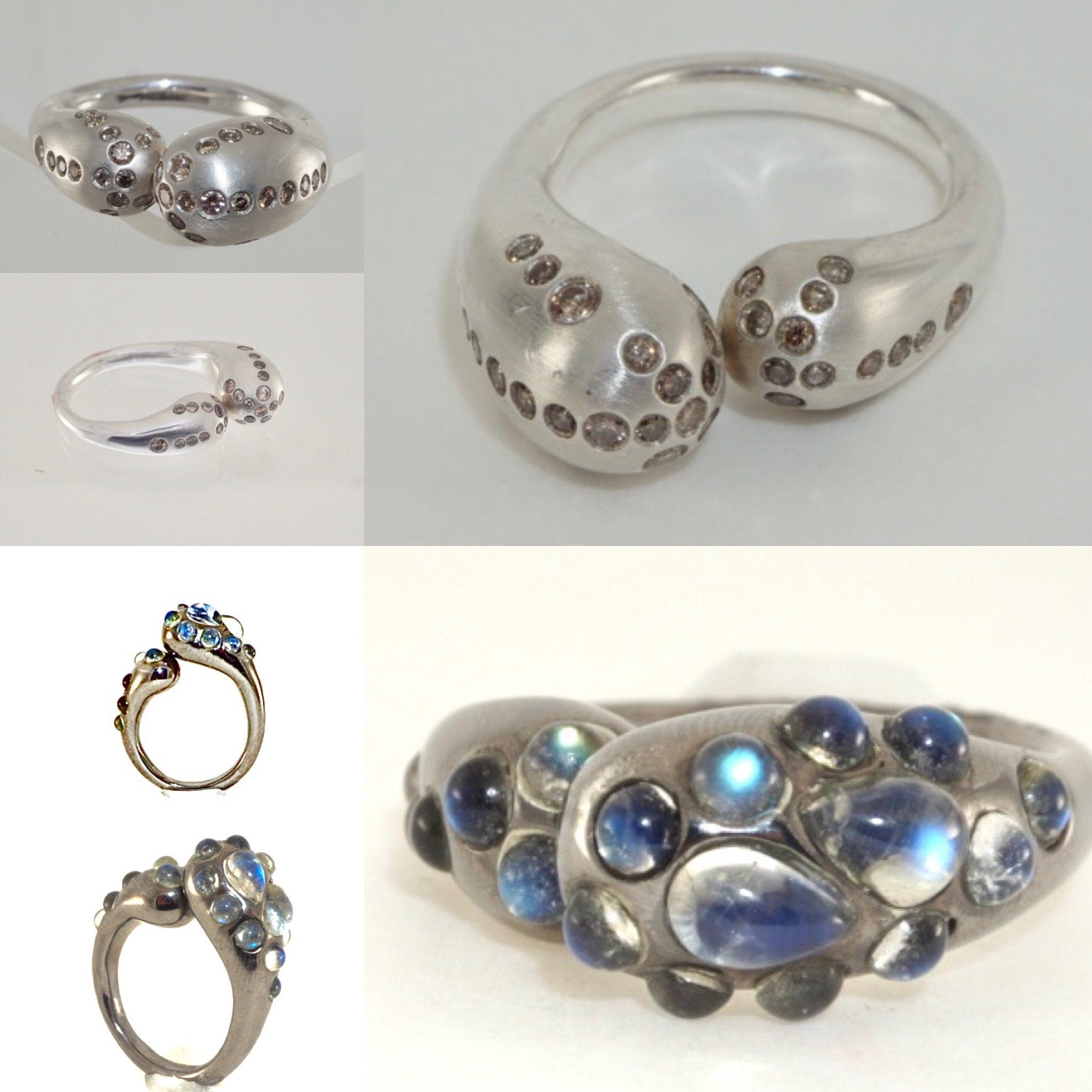 Mercurial diamond-lined ultra-modern silver ring