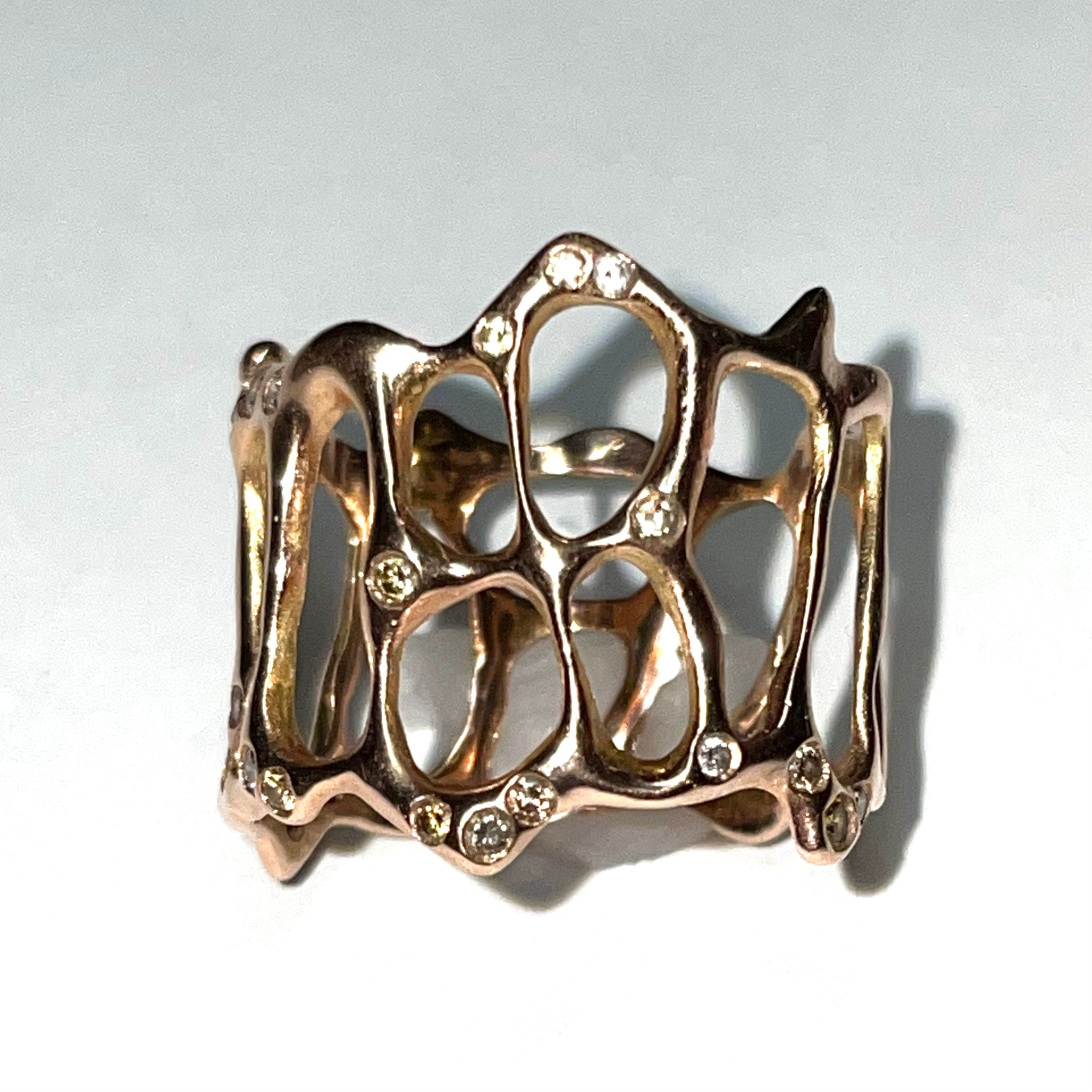 Rose gold and champagne diamonds "molten" ring