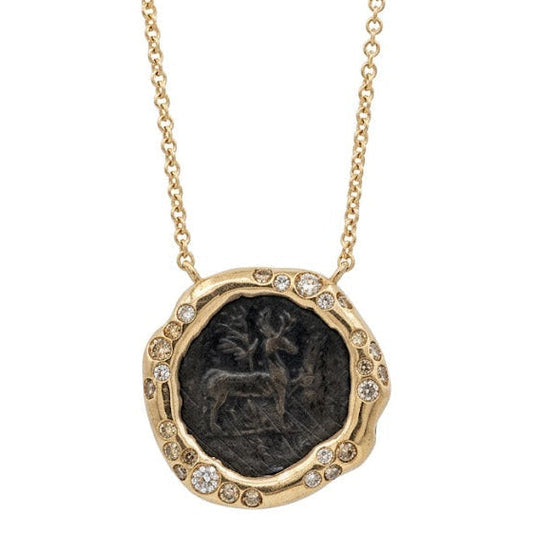 Ancient Greek Coin and Fancy Colored Diamonds Gold Necklace