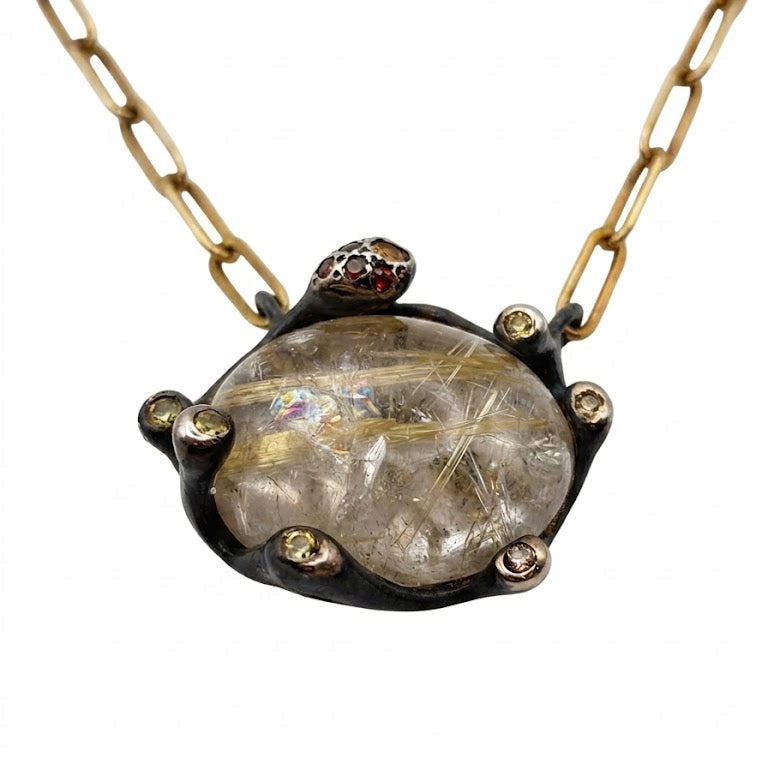 Rutilated Quartz Mixed Metal Necklace