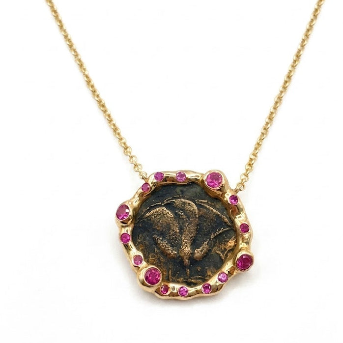 Greek "Bee and Stag" Coin Gold Necklace with Cognac Diamonds