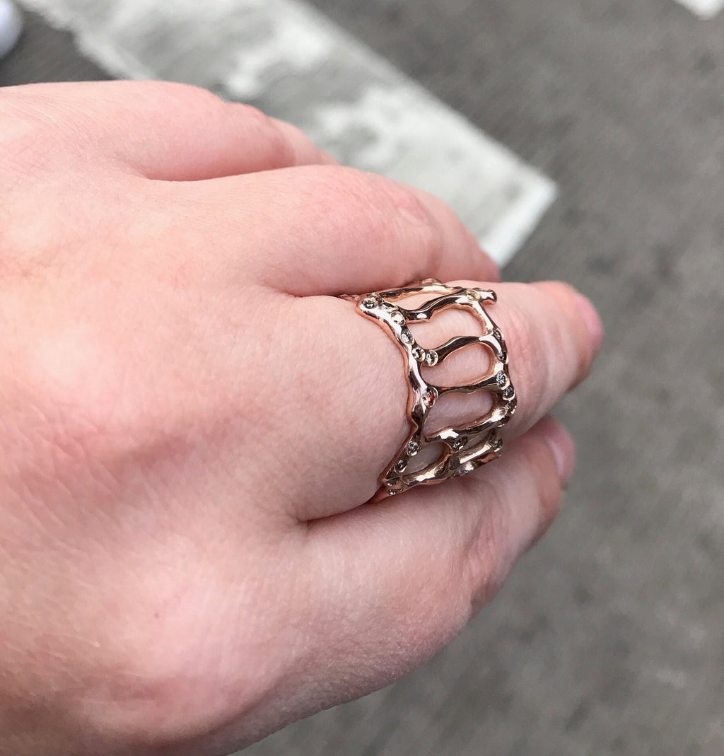 Rose gold and champagne diamonds "molten" ring