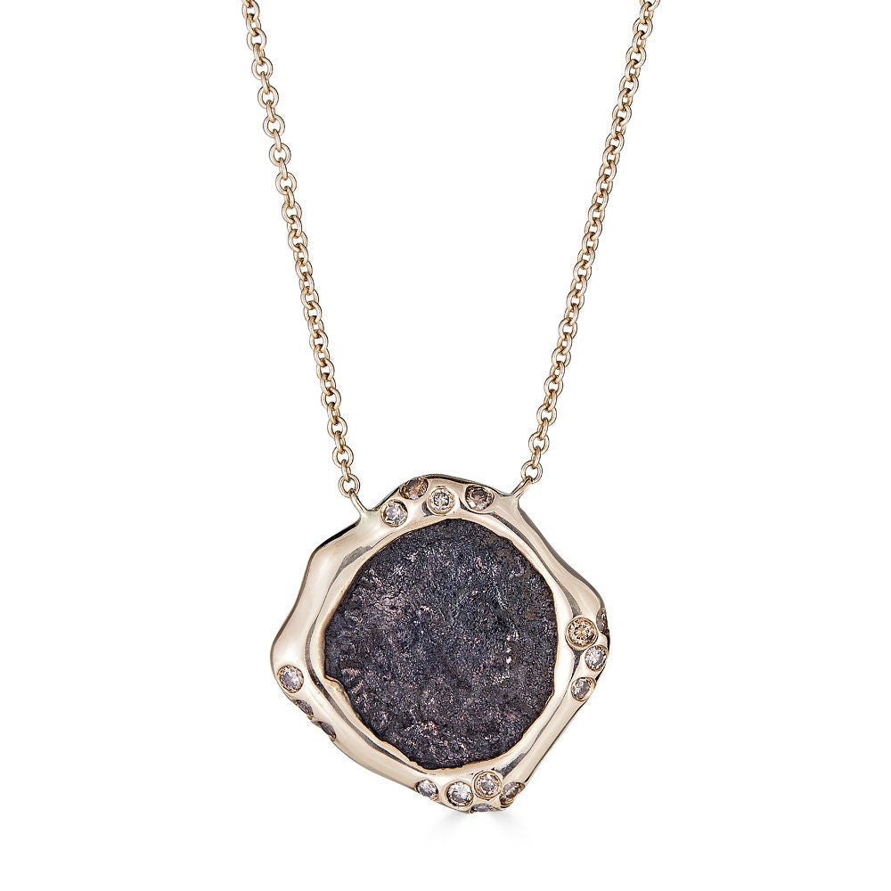 Ancient Coin and Diamonds Gold Necklace: CUSTOM ORDER SAMPLE