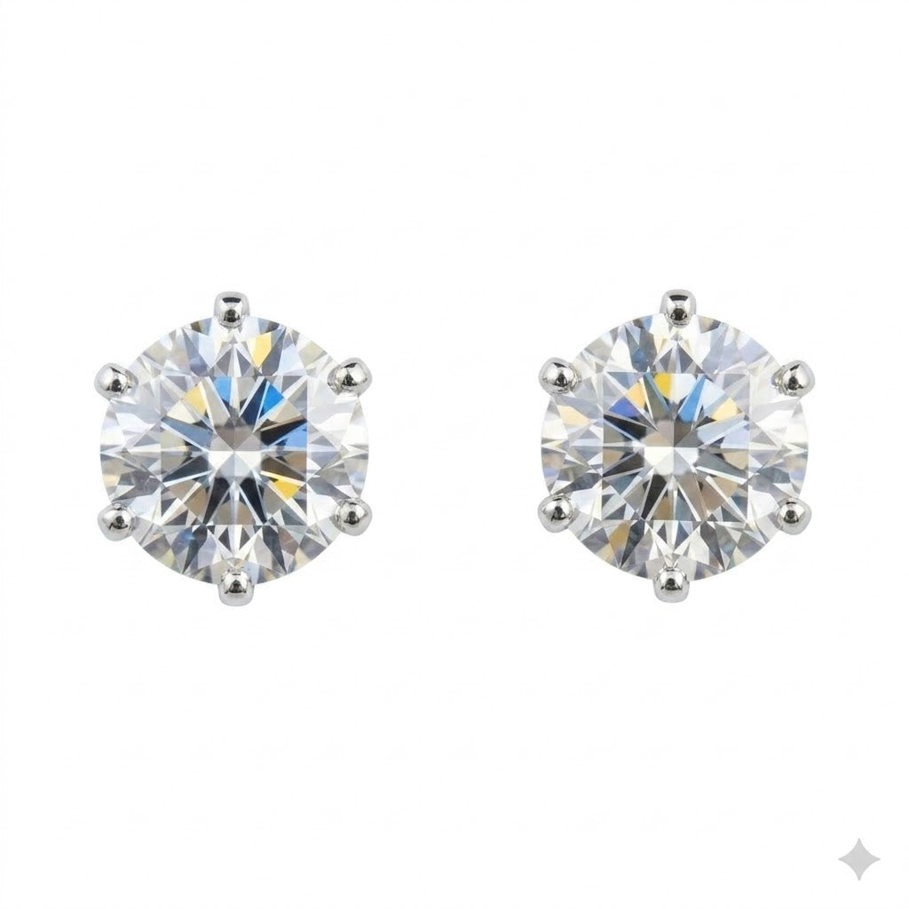 Six-Prong One Carat Round Diamond Studs