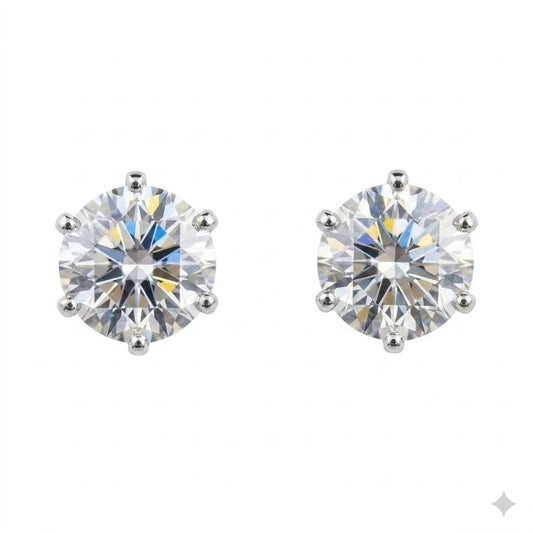 Six-Prong One Carat Round Diamond Studs