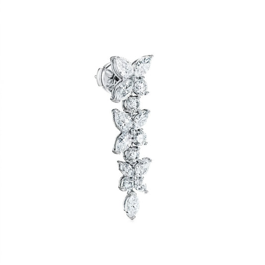 Mixed Diamond Cluster Platinum Drop Earrings
