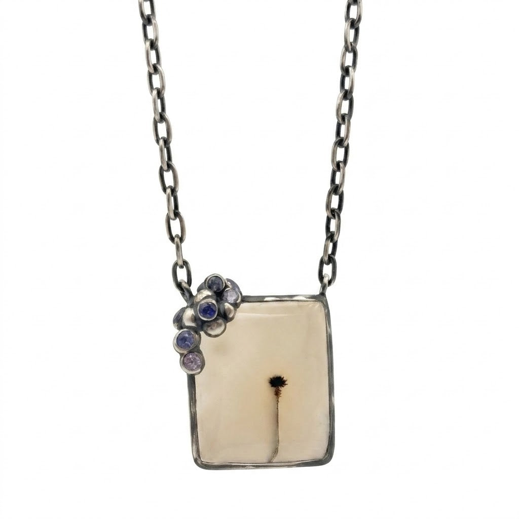 Dendric Agate & Sapphire Silver Pendant