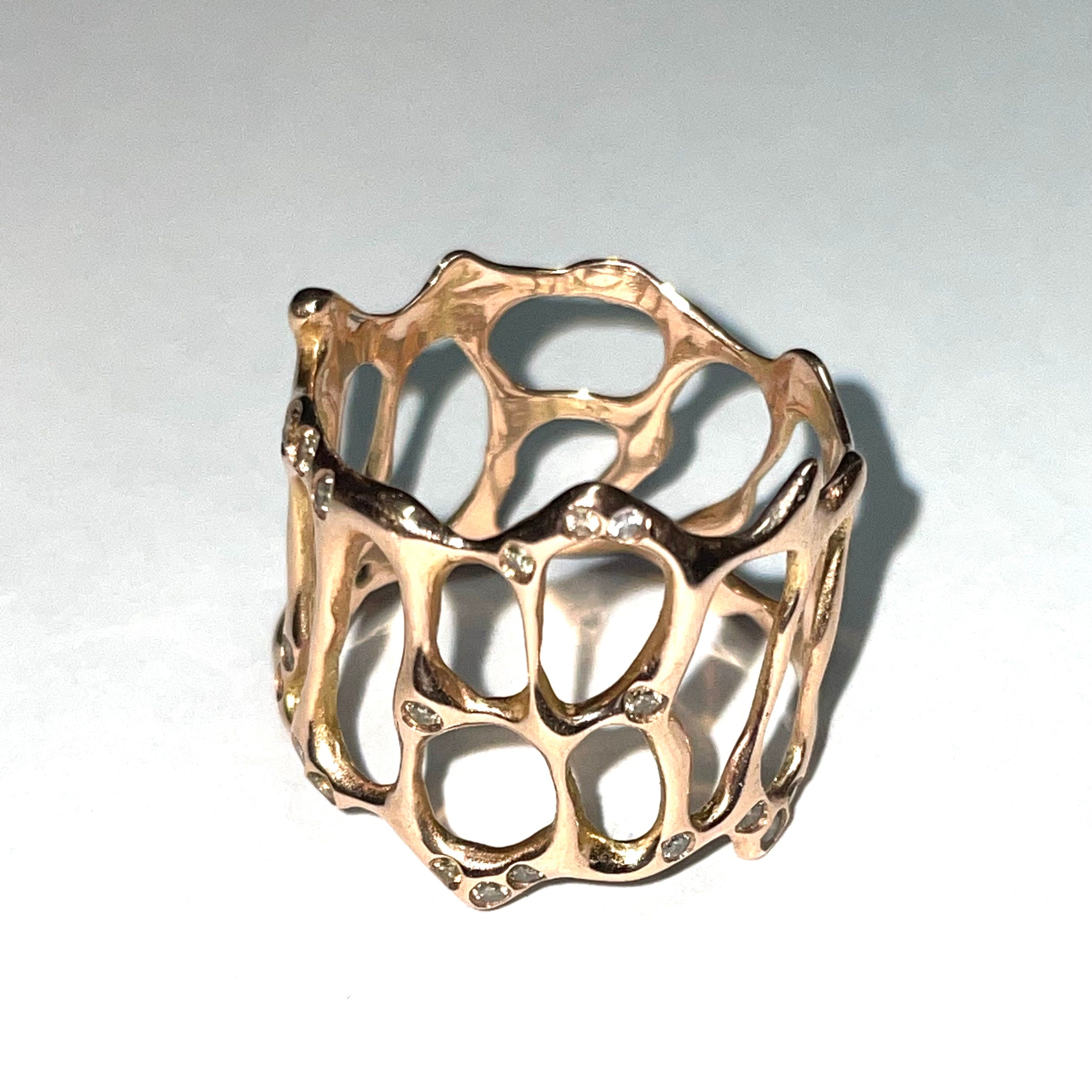 Rose gold and champagne diamonds "molten" ring
