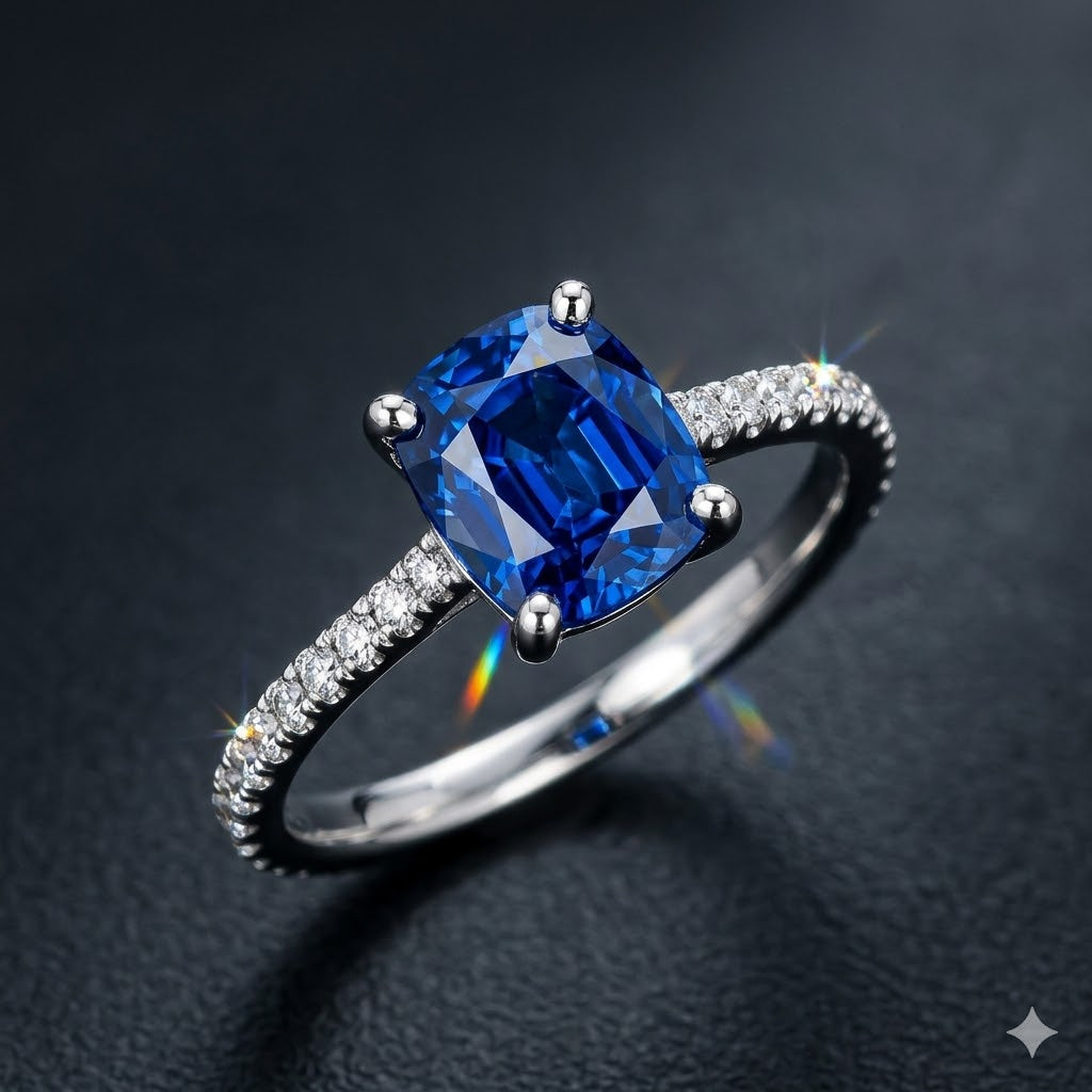 Sapphire Cushion Platinum Ring
