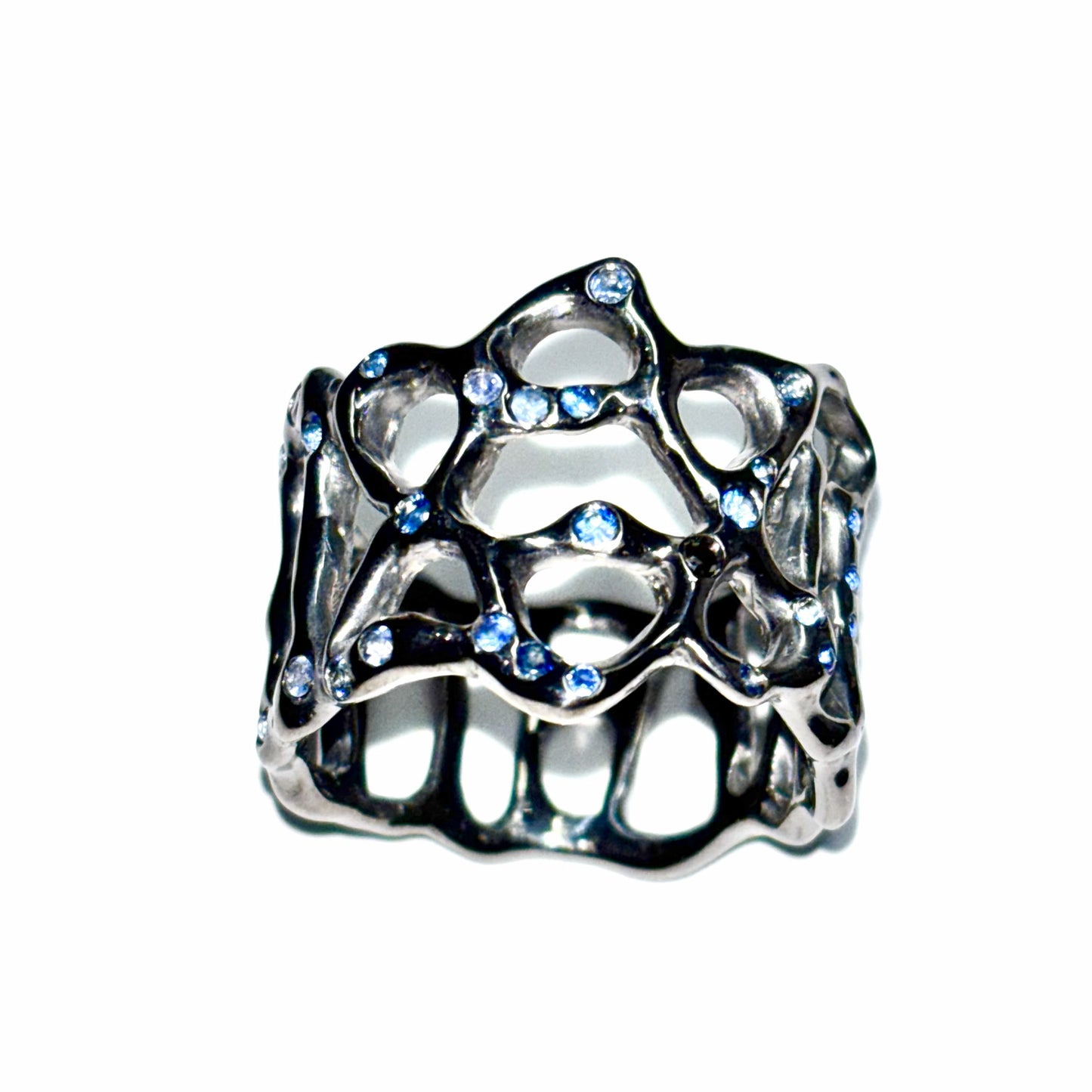 Silver Magen David fine structure ring with diamond accents